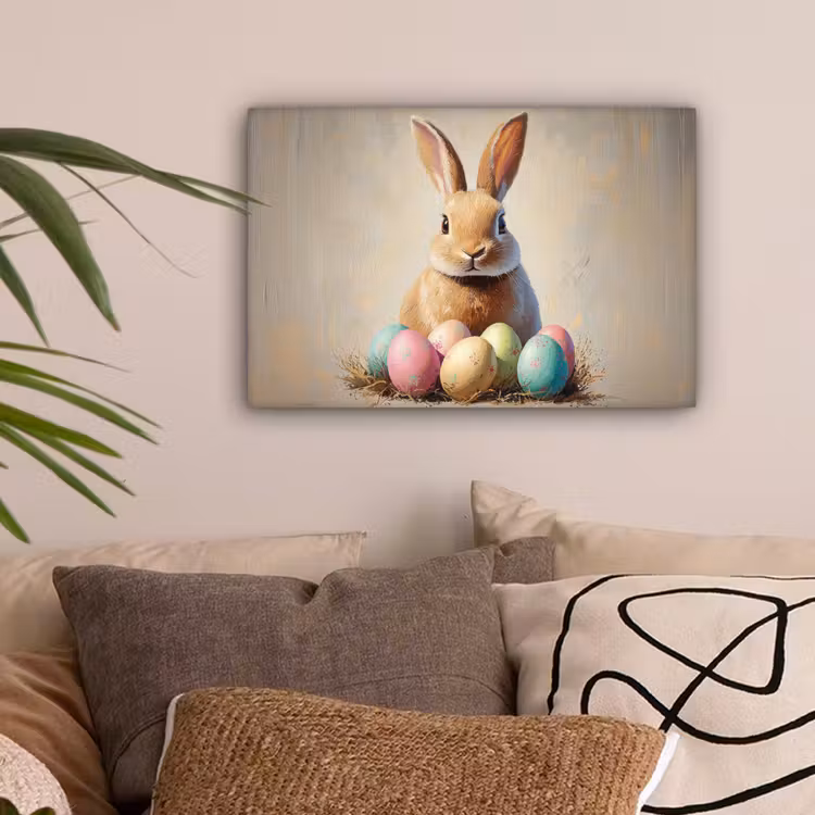Paashaas - Pastel - Eieren canvas 2cm klein -sfeer1