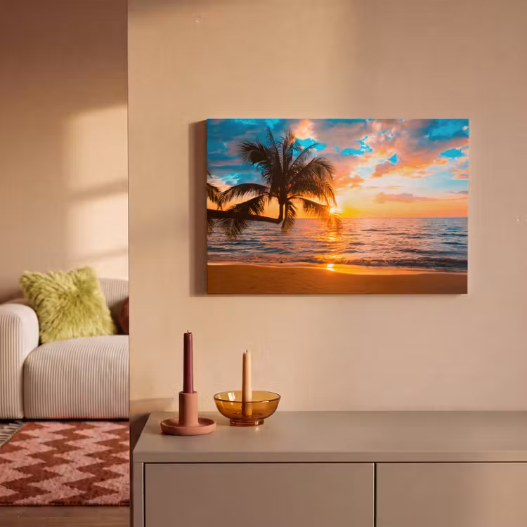 Palme - Sonnenuntergang - Horizont - Strand - Meer - Tropisch canvas 2cm klein -sfeer1