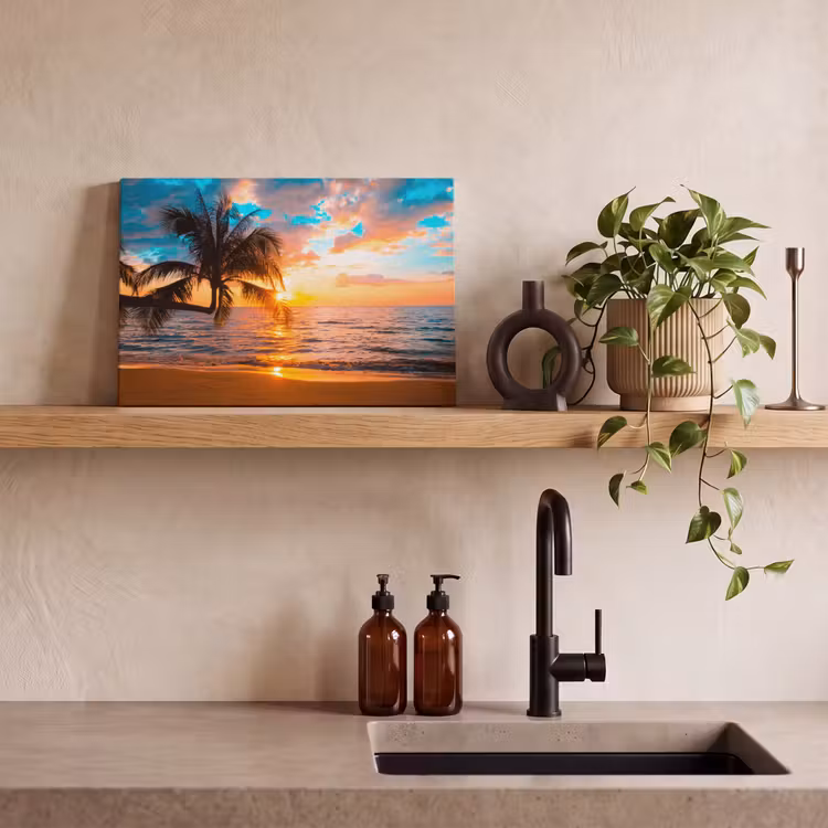 Palme - Sonnenuntergang - Horizont - Strand - Meer - Tropisch canvas 2cm klein -sfeer3