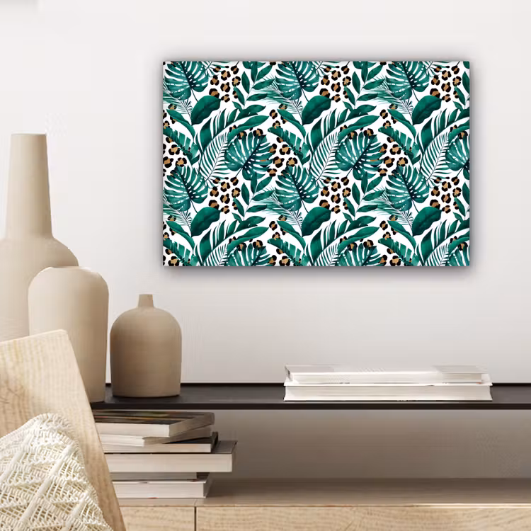 Palmblad - Panterprint - Tropical canvas 2cm klein -sfeer6
