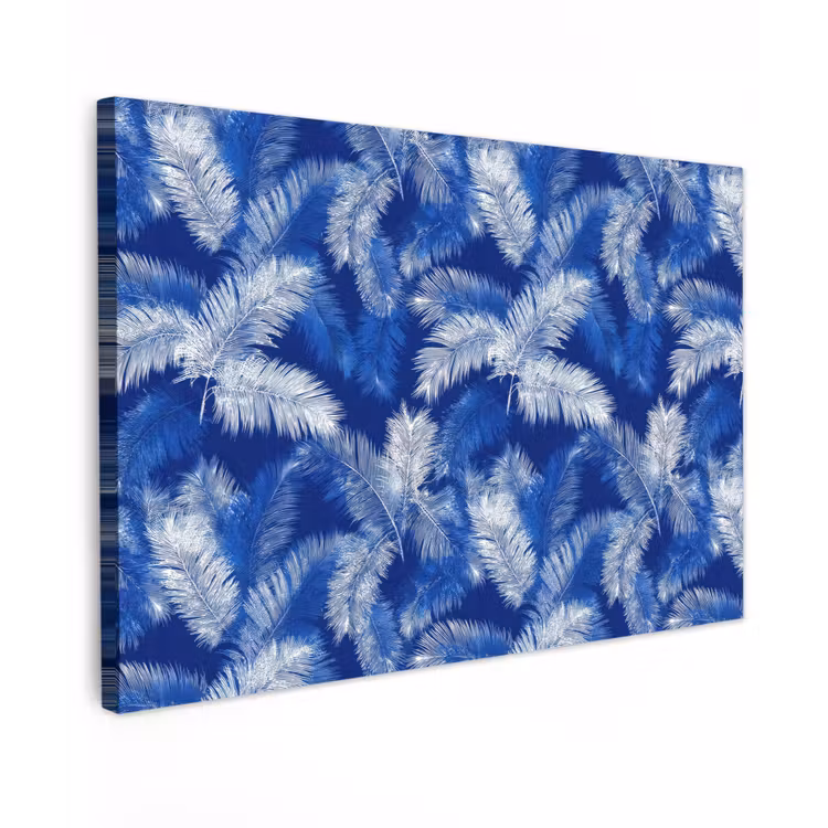 Palmblad - Patroon - Blauw canvas 2cm klein 34 -z3d