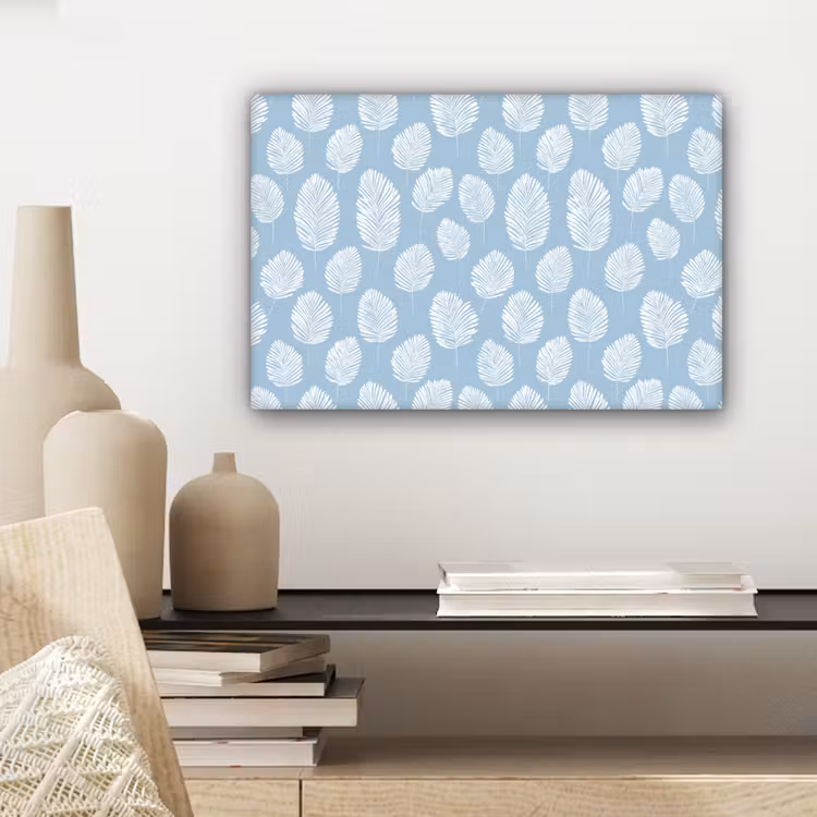 Palmbladeren - Naadloos - Patroon - Pastelblauw canvas 2cm klein 34 -sfeer6