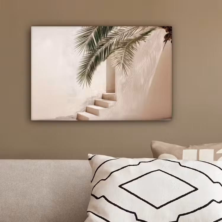 Palmboom - Schaduw - Trap - Beige canvas 2cm klein -sfeer3