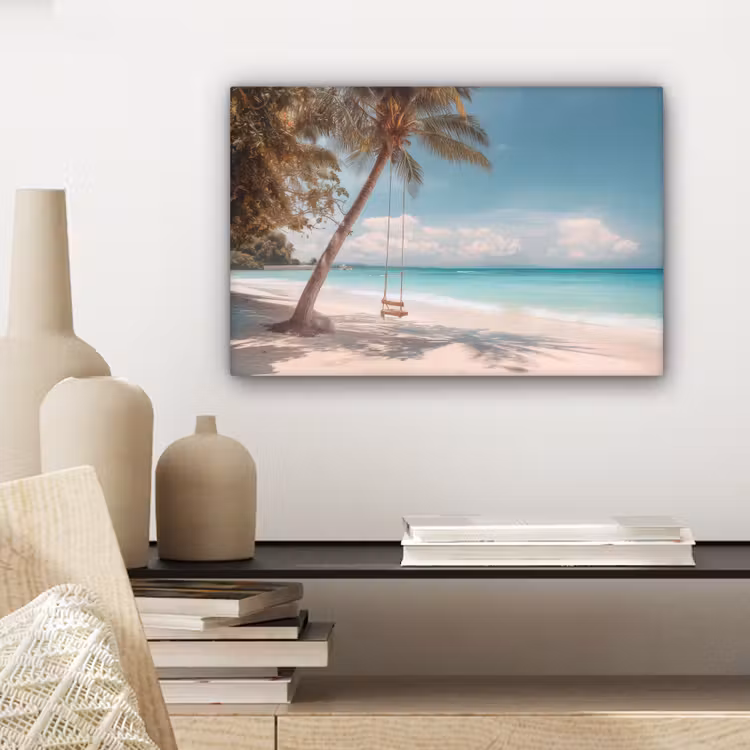 Palmboom - Schommel - Strand - Lucht canvas 2cm klein -sfeer6