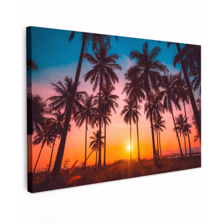 Palmboom - Zonsondergang - Horizon - Strand - Oranje - Roze canvas 2cm klein -z3d
