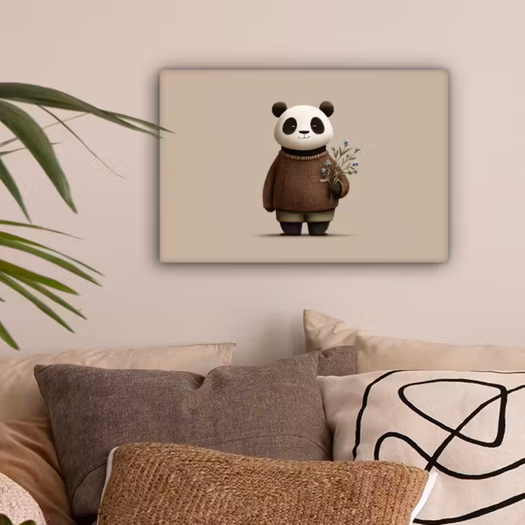 Panda - Blauwe bloemen - Zachtheid canvas 2cm klein -sfeer1