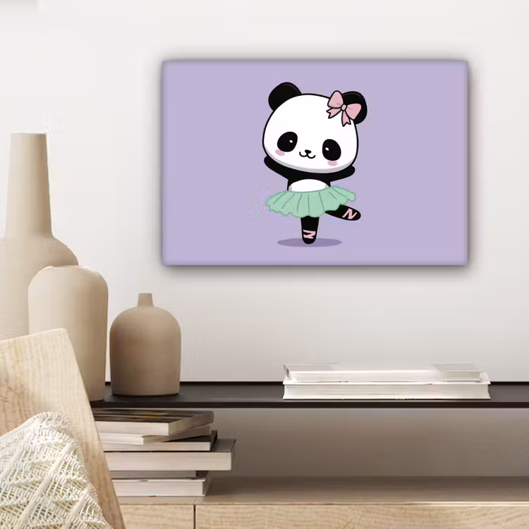 Dansende panda - Paars - Sierlijk - Kawaii canvas 2cm klein -sfeer6