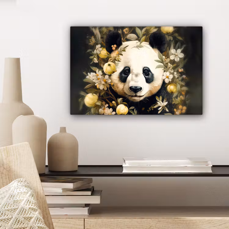 Panda - Pandabeer - Wilde dieren - Natuur - Bloemen canvas 2cm klein -sfeer6