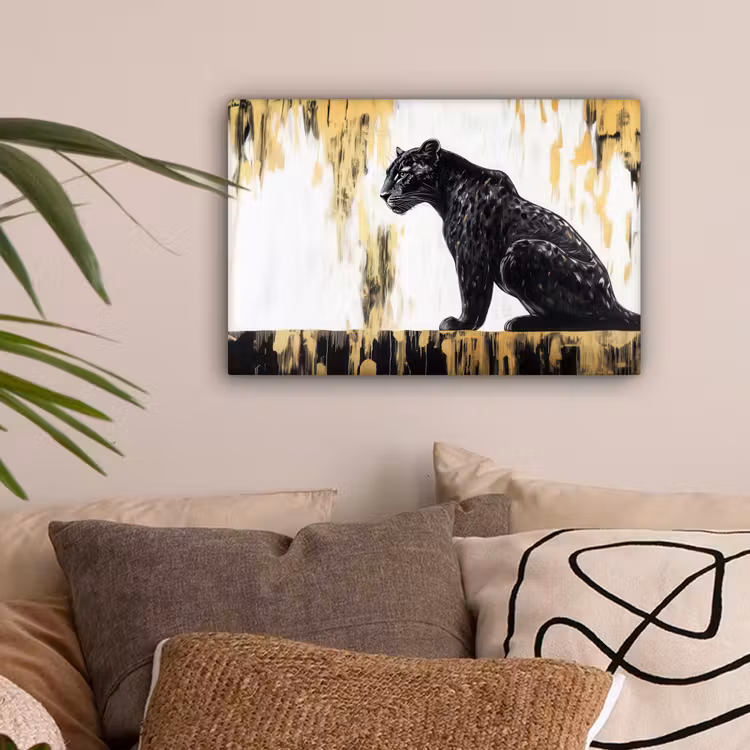Panter - Zwart - Abstract - Goud canvas 2cm klein -sfeer1