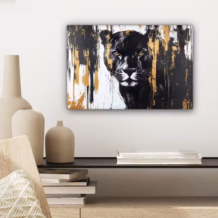 Panter - Zwart - Abstract - Verfstreken canvas 2cm klein -sfeer6