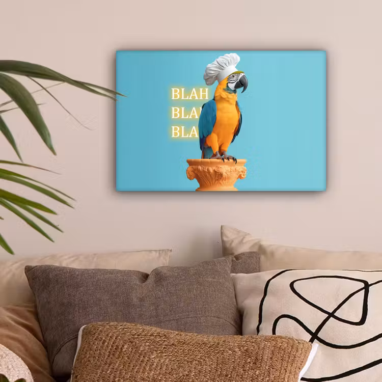 Papegaai - Koksmuts - Quote - Neon canvas 2cm klein -sfeer1