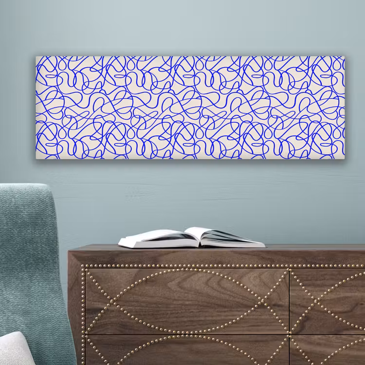 Patronen - Beige - Blauw - Lijnen canvas 2cm klein 828 -sfeer4