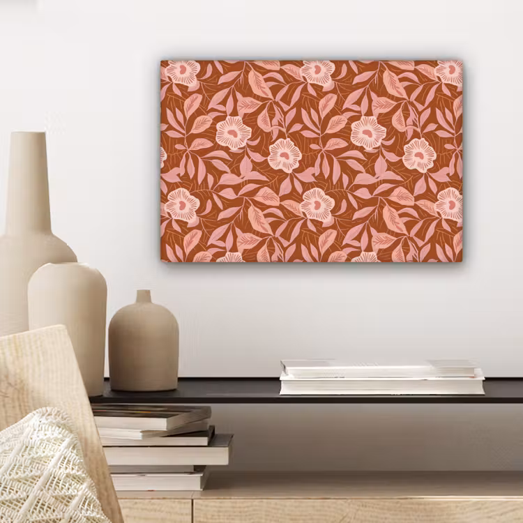 Patroon - Bladeren - Terracotta canvas 2cm klein 34 -sfeer6