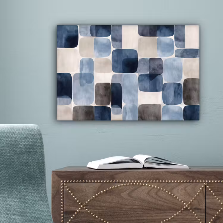 Patroon - Blauw - Vierkanten canvas 2cm klein -sfeer4