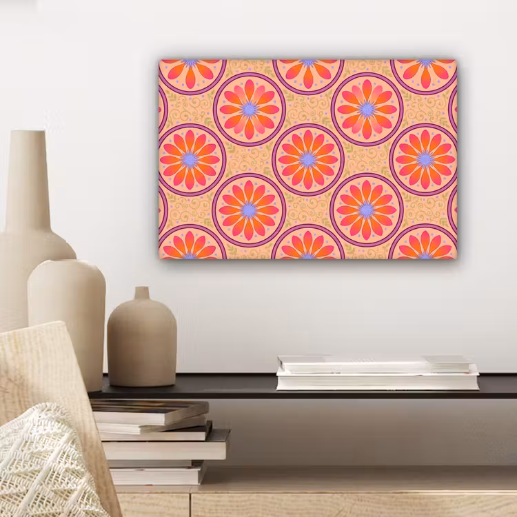 Patroon - Bloemen - Decoratief - Kleurrijk - Modern canvas 2cm klein -sfeer6