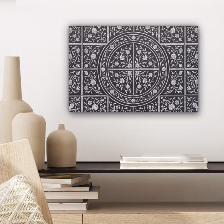 Patroon - Bloemmotief - Decoratie - Klassiek - Zwart canvas 2cm klein -sfeer6