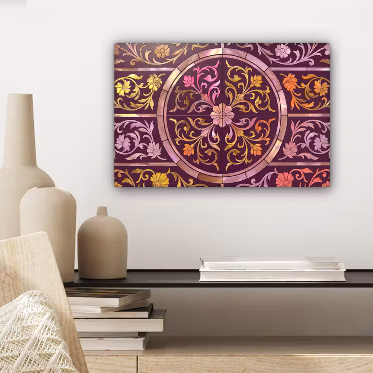 Patroon - Floraal - Oosters - Paars - Goud canvas 2cm klein -sfeer6
