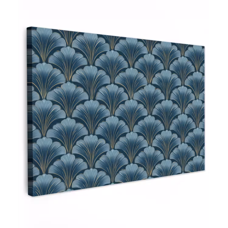 Patroon - Ginkgoblad - Blauw canvas 2cm klein 34 -z3d