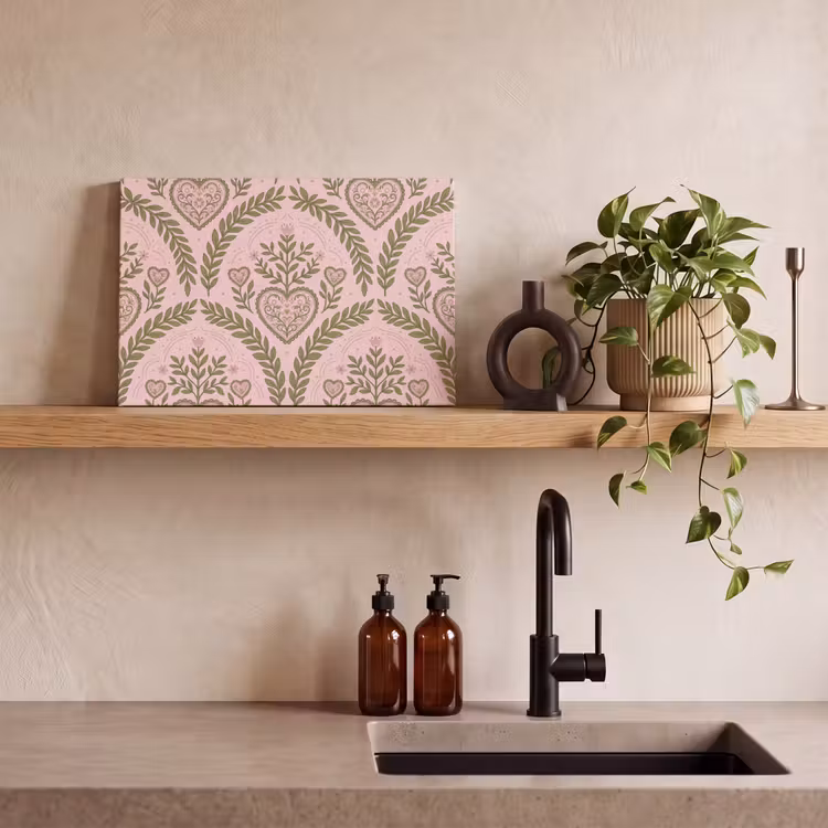 Patroon - Hart - Bloemen - Folkloristisch - Roze canvas 2cm klein -sfeer3