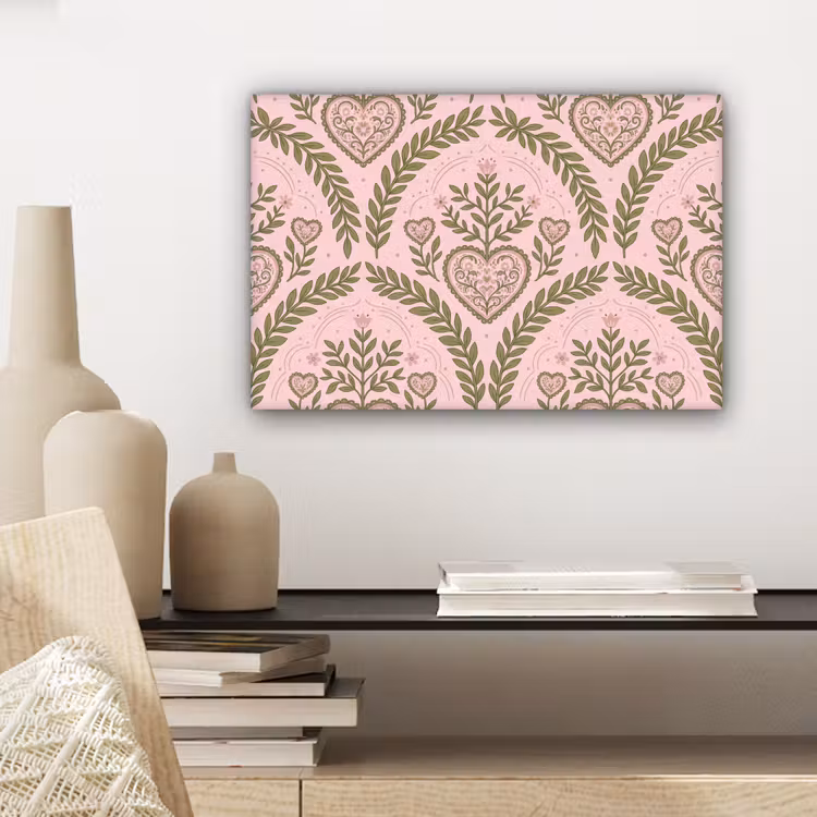 Patroon - Hart - Bloemen - Folkloristisch - Roze canvas 2cm klein -sfeer6