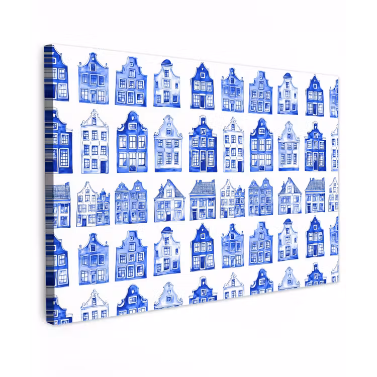 Patroon - Huizen - Blauw canvas 2cm klein 34 -z3d