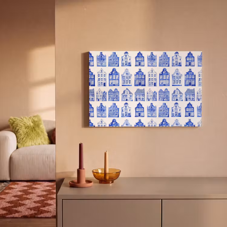 Patroon - Huizen - Blauw canvas 2cm klein 34 -sfeer1
