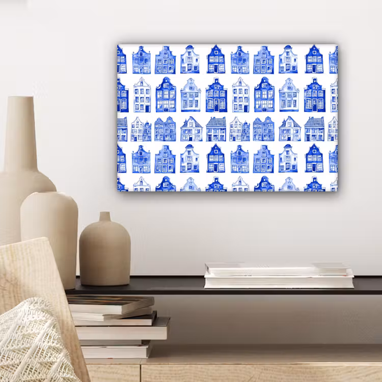 Patroon - Huizen - Blauw canvas 2cm klein 34 -sfeer6