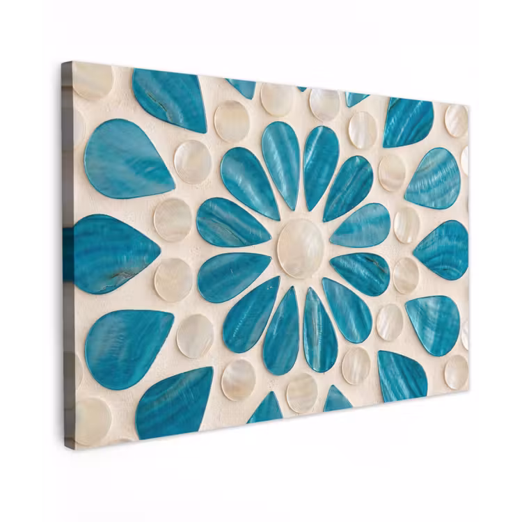 Patroon - Mozaïek - Schelpen - Abstract - Turquoise canvas 2cm klein -z3d