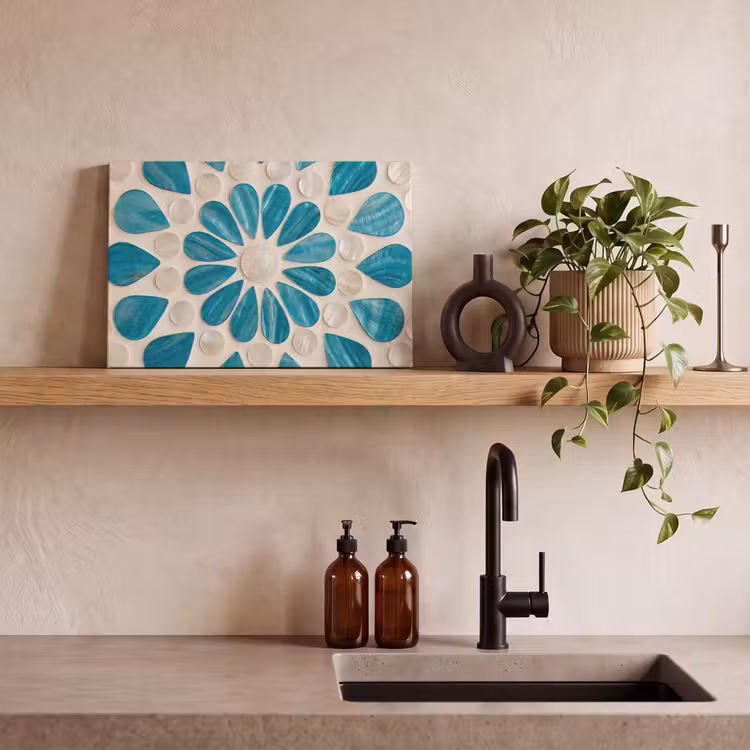 Patroon - Mozaïek - Schelpen - Abstract - Turquoise canvas 2cm klein -sfeer3