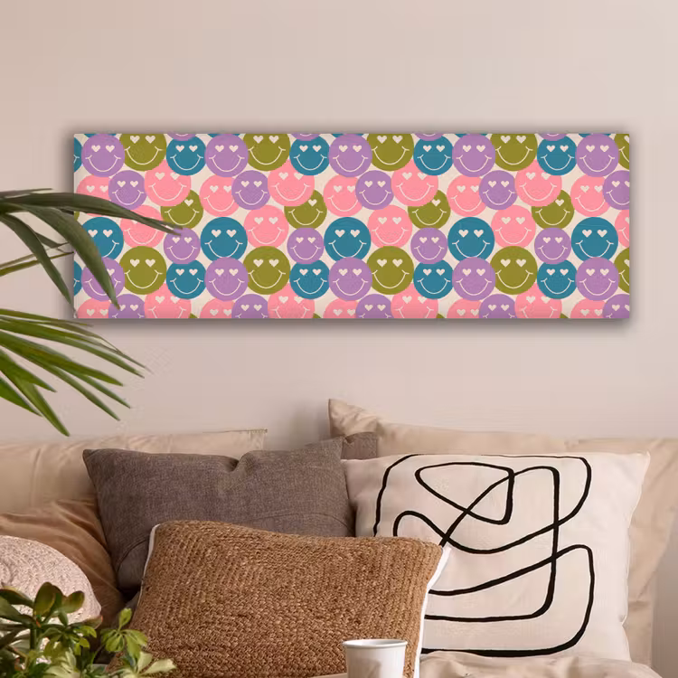 Patroon - Smiley - Kleurrijk - Hartjes canvas 2cm klein 828 -sfeer1