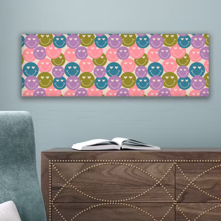 Patroon - Smiley - Kleurrijk - Hartjes canvas 2cm klein 828 -sfeer4