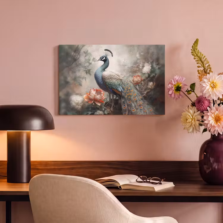 Pauw - Pauwenveren - Vogel - Jungle - Bloemen canvas 2cm klein -sfeer4