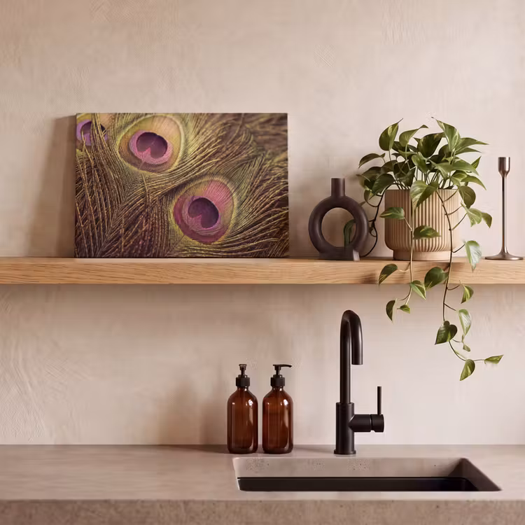 Pauw - Veren - Paars - Groen canvas 2cm klein -sfeer3