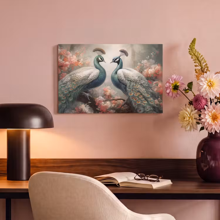 Pauwen - Pauwenveren - Vogels - Bloemen - Natuur canvas 2cm klein -sfeer4