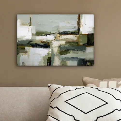 Penseelstreken - Groen - Abstract - Japandi canvas 2cm klein -sfeer3