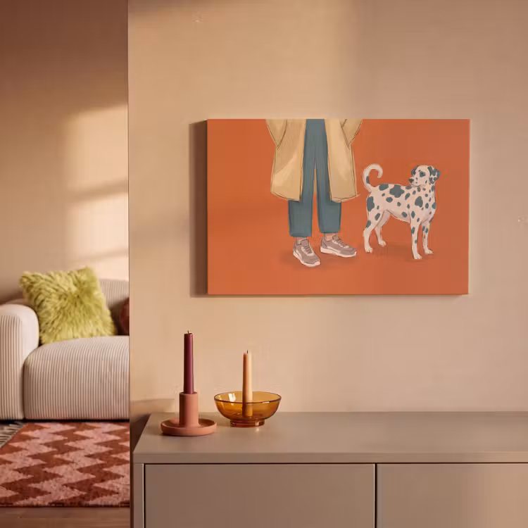 Persoon - Hond - Dieren - Illustratie - Modern canvas 2cm klein -sfeer1