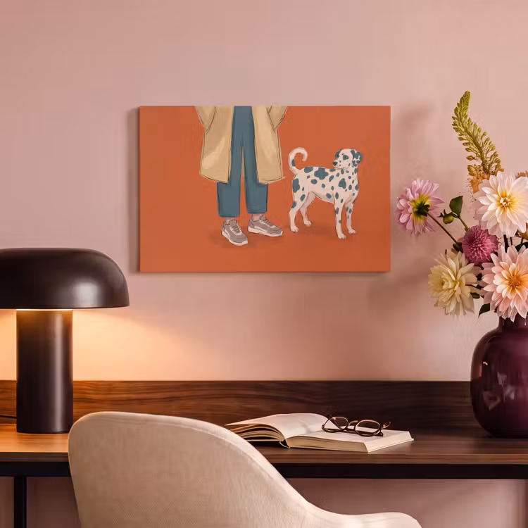 Persoon - Hond - Dieren - Illustratie - Modern canvas 2cm klein -sfeer4
