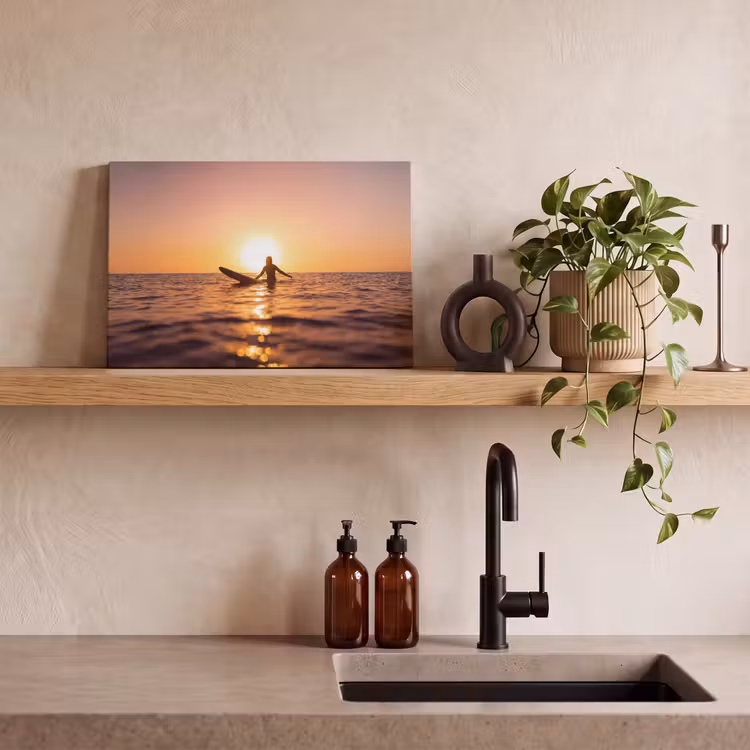 Persoon - Surfen - Zonsondergang - Zee - Oranje canvas 2cm klein -sfeer3