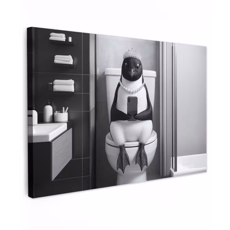 Pinguïn - Telefoon - Toilet - Zwart - Wit canvas 2cm klein -z3d