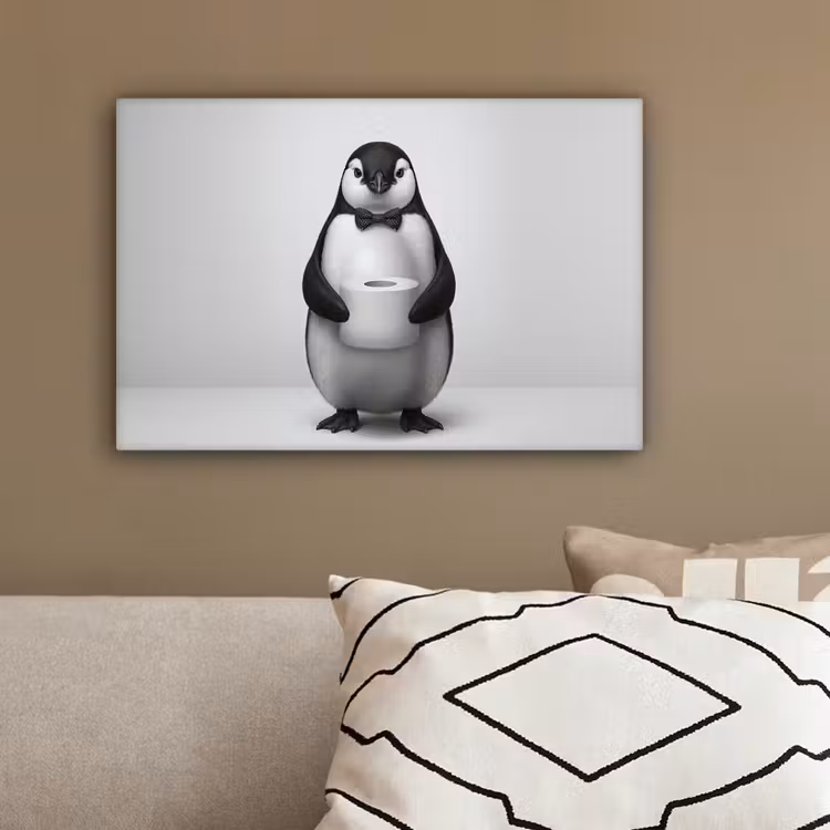 Pinguïn - WC rol - Wit canvas 2cm klein -sfeer3