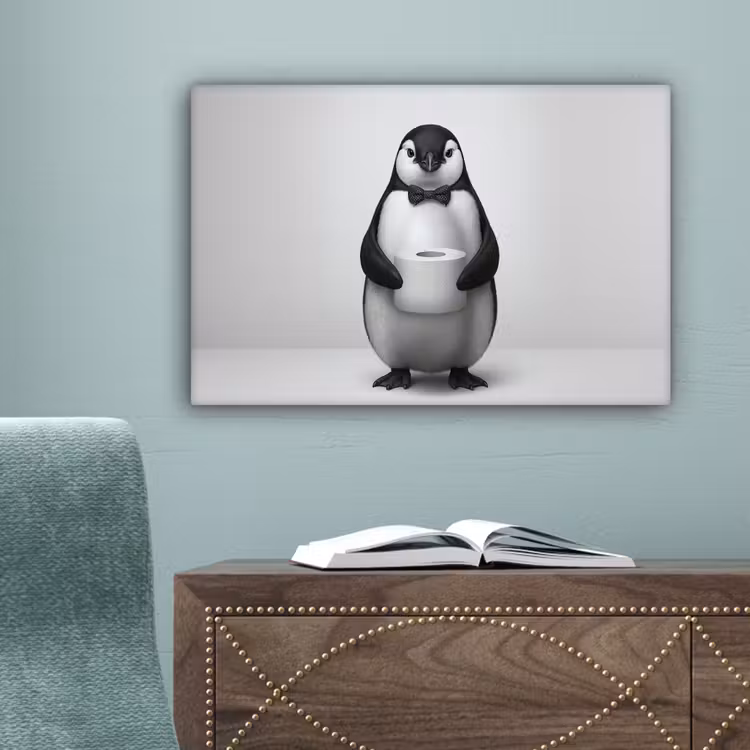 Pinguïn - WC rol - Wit canvas 2cm klein -sfeer4