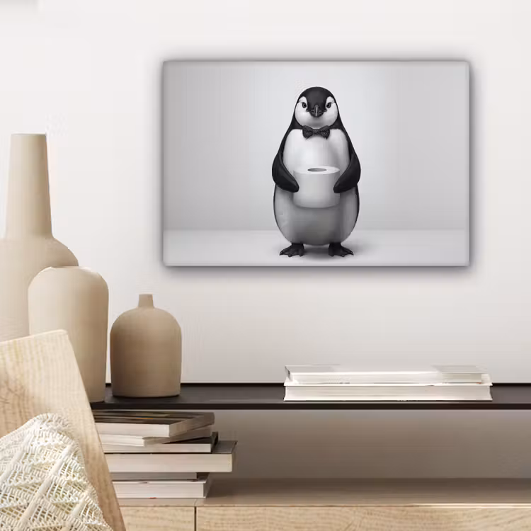 Pinguïn - WC rol - Wit canvas 2cm klein -sfeer6