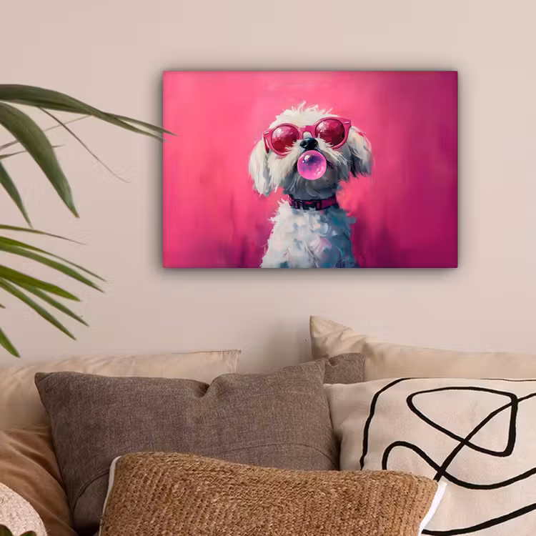 Pink - Hond - Bubbel canvas 2cm klein -sfeer1