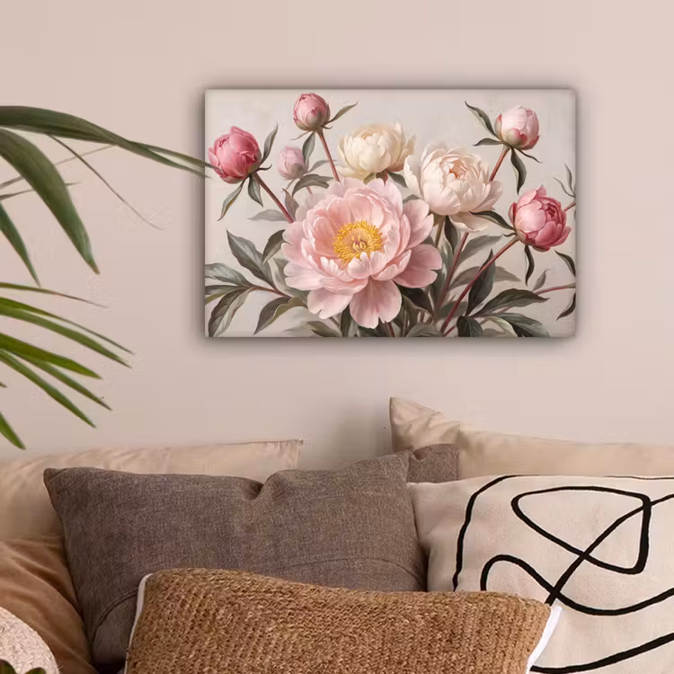 Pioenrozen - Boeket - Roze canvas 2cm klein -sfeer1