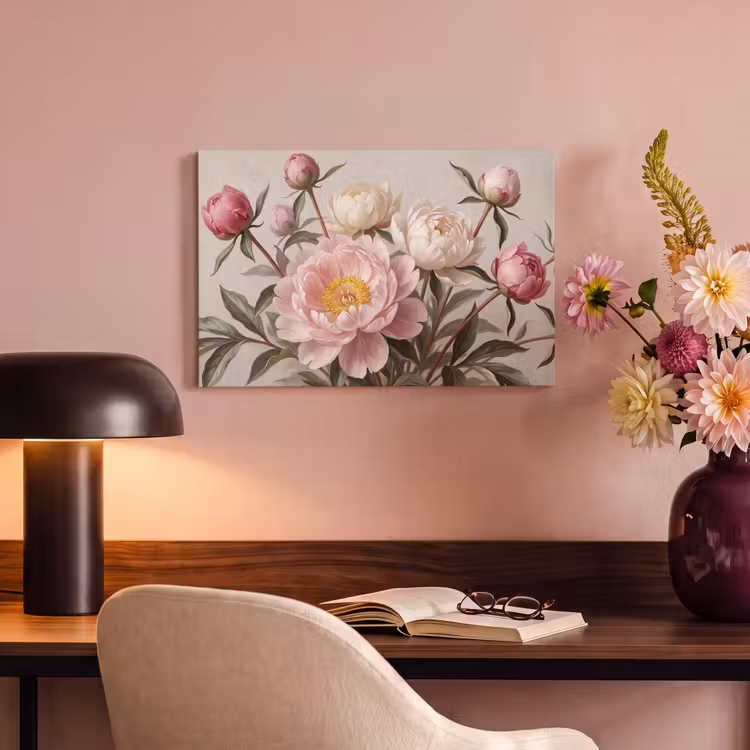 Pioenrozen - Boeket - Roze canvas 2cm klein -sfeer4