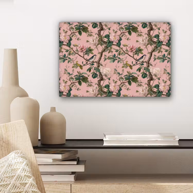 Pioenrozen - Botanisch - Vogel canvas 2cm klein 34 -sfeer6