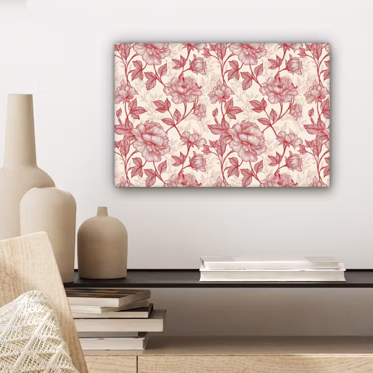 Pioenrozen - Modern -  Rood canvas 2cm klein 34 -sfeer6