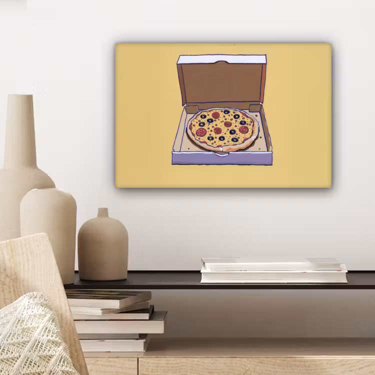 Pizza - Doos - Salami - Illustratie canvas 2cm klein -sfeer6