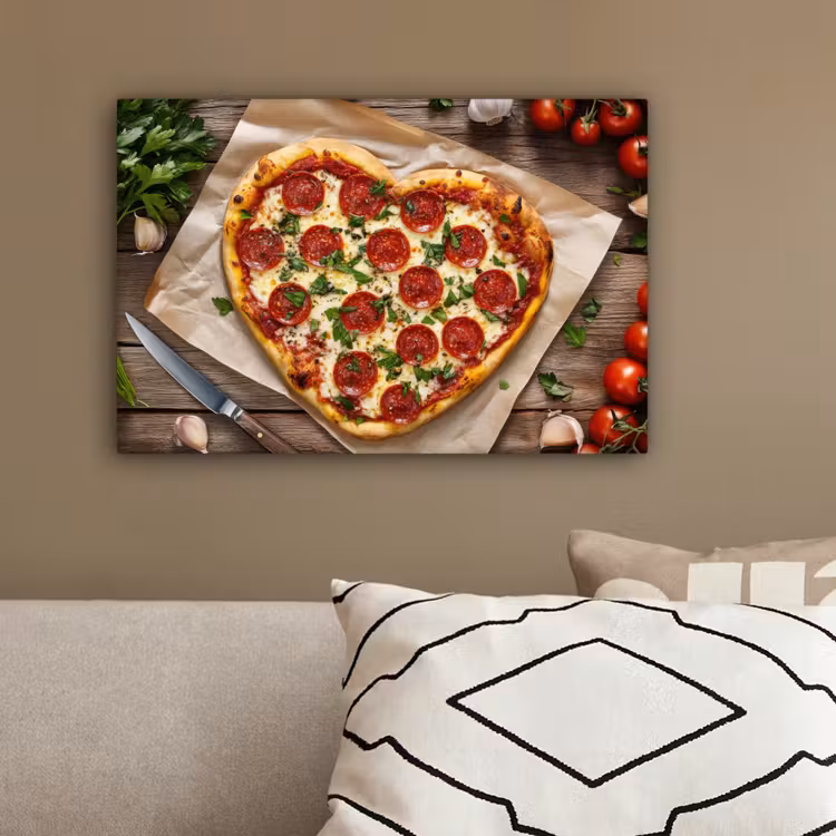 Pizza - Hart - Pepperoni - Tomaat canvas 2cm klein -sfeer3