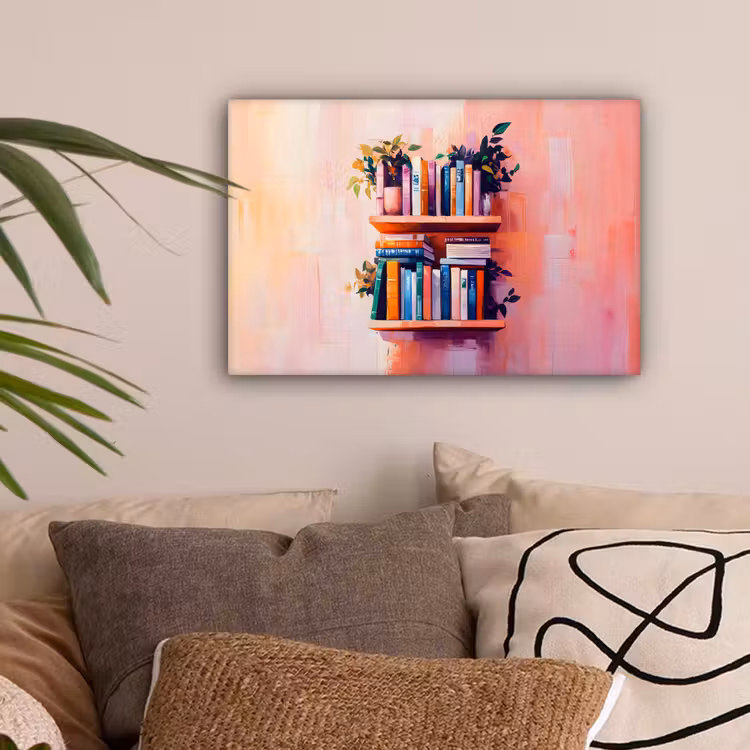 Planken - Boeken - Bladeren canvas 2cm klein -sfeer1